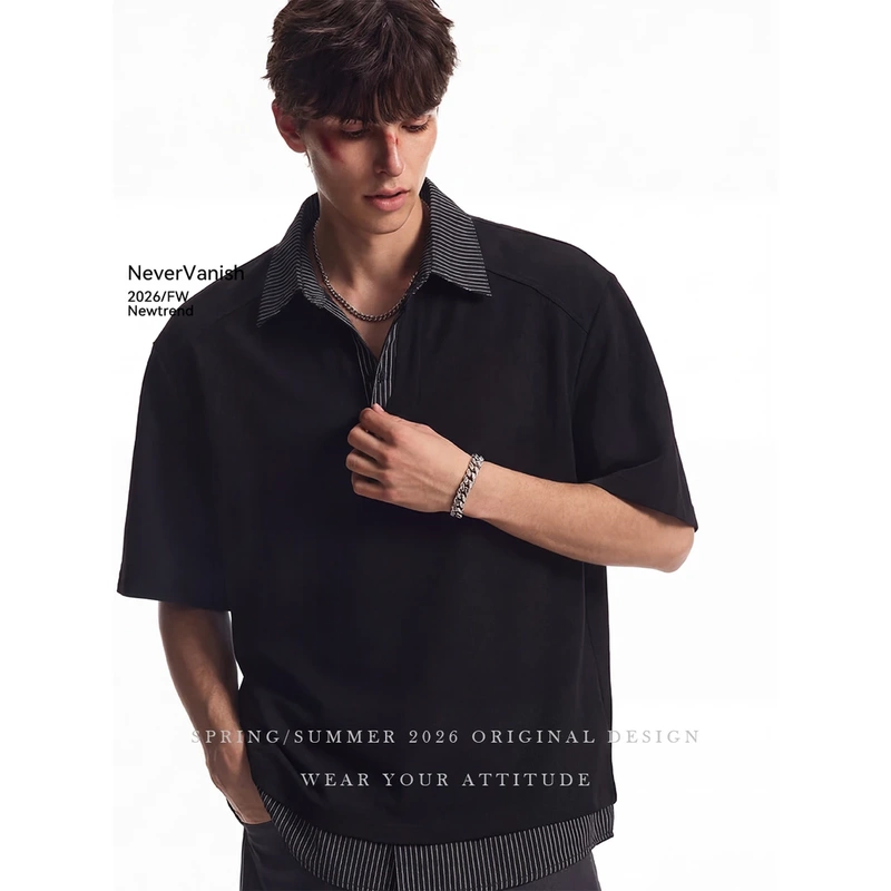 Never Vanish "Jersey Matching Shirt" Men's College Shirt Short Sleeve Summer Air Layer Polo Shirt