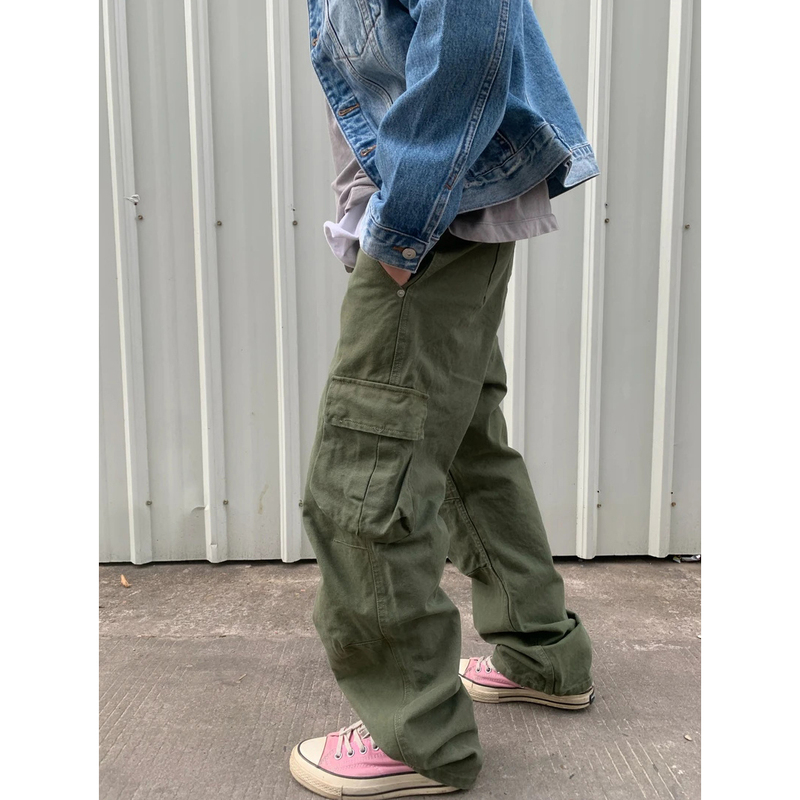 21Sist American 400g Side Flap Pocket Pants 25Ss Vintage Heavy Moss Green Straight Loose Cargo Pants 21Sist American 400g Side Flap Pocket Pants 25Ss Vintage Heavy Moss Green Straight Loose Cargo Pants