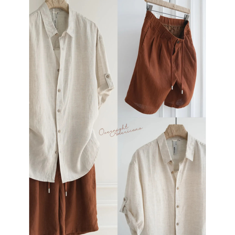 Overnight Shipping American-Style Lightweight Breathable "Rain Dew" Linen Blend Adjustable Sleeve Spring/Summer New Single-Breasted Lapel Shirt Overnight Shipping American-Style Lightweight Breathable "Rain Dew" Linen Blend Adjustable Sleeve Spring/Summer New Single-Breasted Lapel Shirt