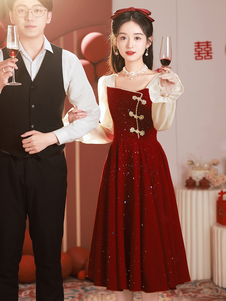 Evening dress, summer wedding dress, red skirt, Chinese style Evening dress, summer wedding dress, red skirt, Chinese style