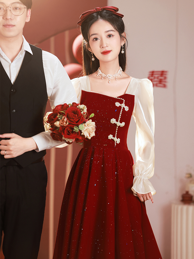 Evening dress, summer wedding dress, red skirt, Chinese style Evening dress, summer wedding dress, red skirt, Chinese style