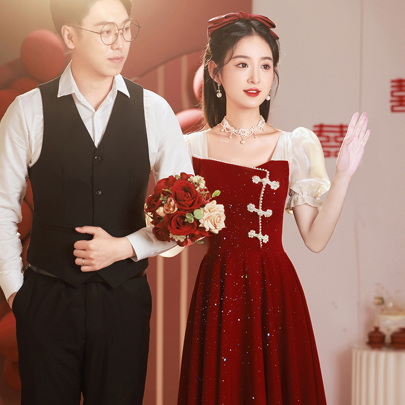 Evening dress, summer wedding dress, red skirt, Chinese style Evening dress, summer wedding dress, red skirt, Chinese style