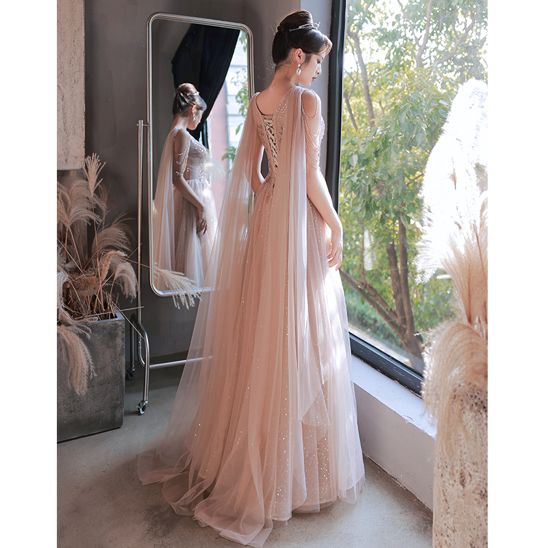 Evening Dress for Women, Elegant and Luxurious, Niche High-End Style, Suitable for Hostess, with Tassels, Suitable for Guzheng Performance, with a Sense of Sophistication