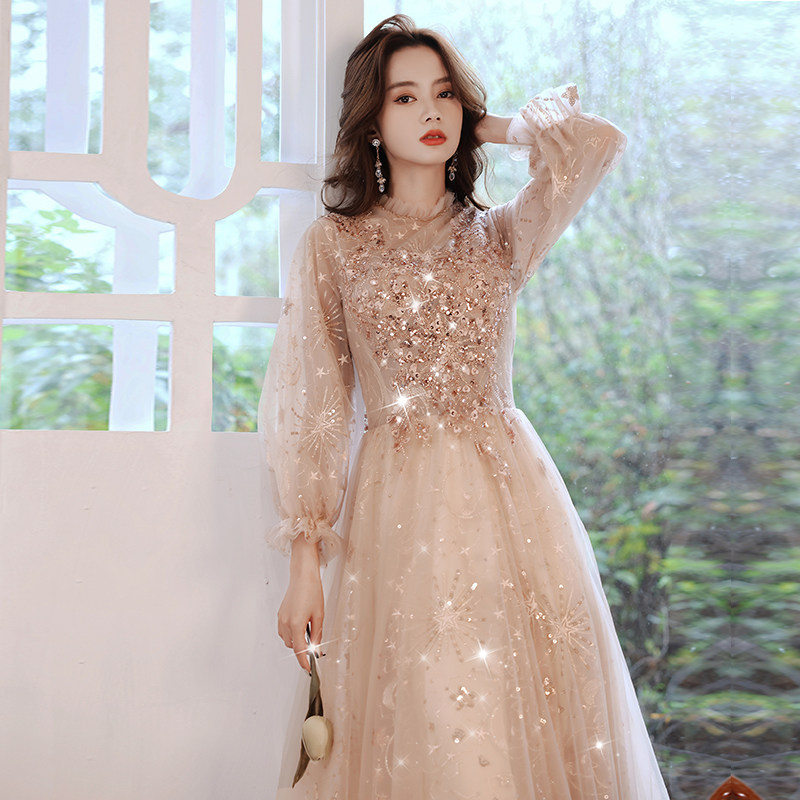 Champagne evening dress new 2022 explosive banquet temperament noble host high-end birthday princess dress female adult