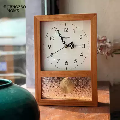Will make solid wood Japanese retro clock living room Nordic new Chinese wall clock cherry wood square pendulum clock seat clock