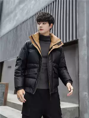 Winter New down jacket men's thin short fashion brand thick warm trend handsome casual stand collar imitation leather jacket