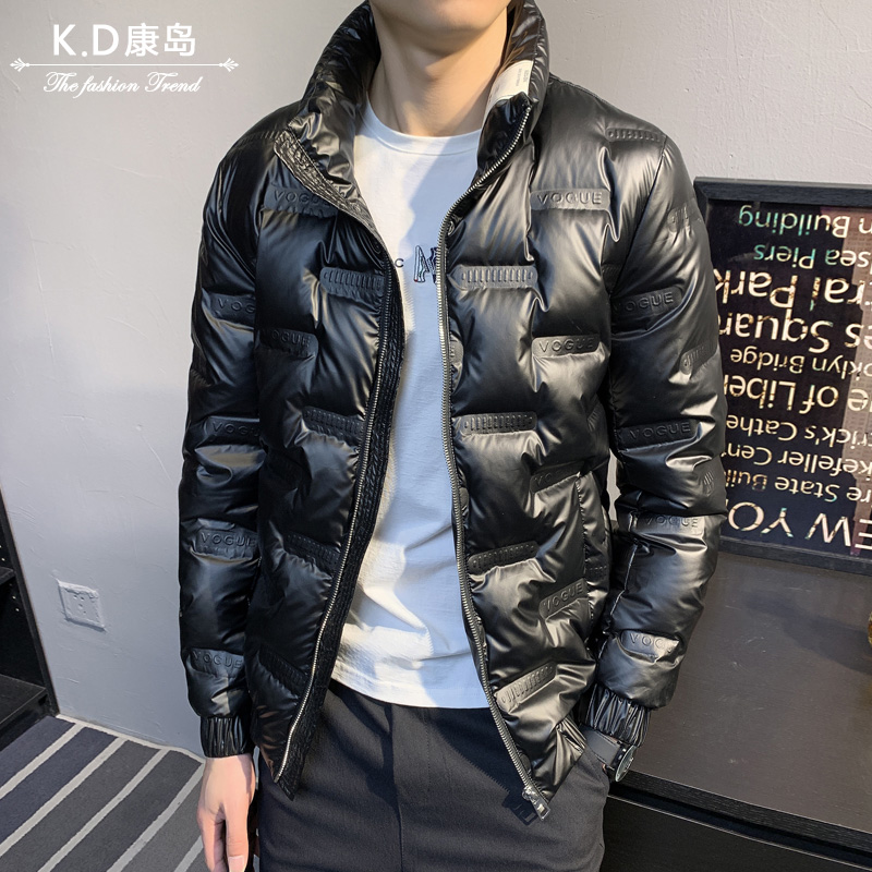 Jacket men's Korean version of the trend short jacket handsome slim warm thickened down cotton clothing bright casual lint coat