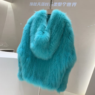 Double-sided braided mid-length fox fur Cao Lanyuan