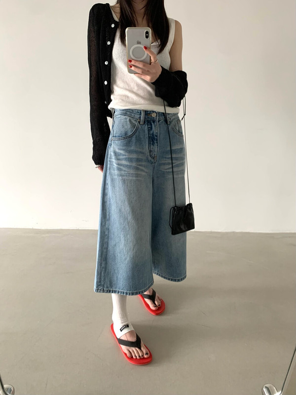 Table Korean-Style Relaxed Blue High-Waisted Wide-Leg Cropped Jeans, Slimming and Versatile Casual Summer Jeans