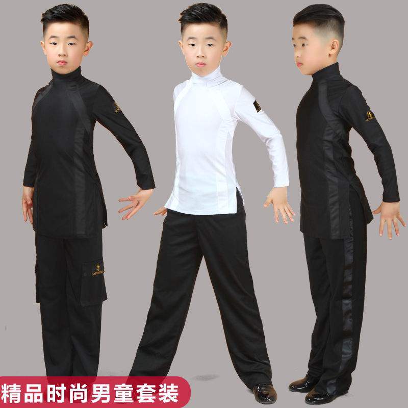 Black Latin dance competition performance clothes toddler boys dancing practice clothes long-sleeved suit boys dance verification test clothes