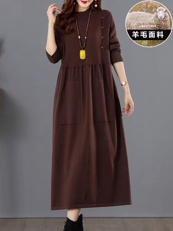 Authentic New Wool Sweater Dress for Women, Autumn and Winter New Style, Knitted Large Size Loose Long Sweater Dress