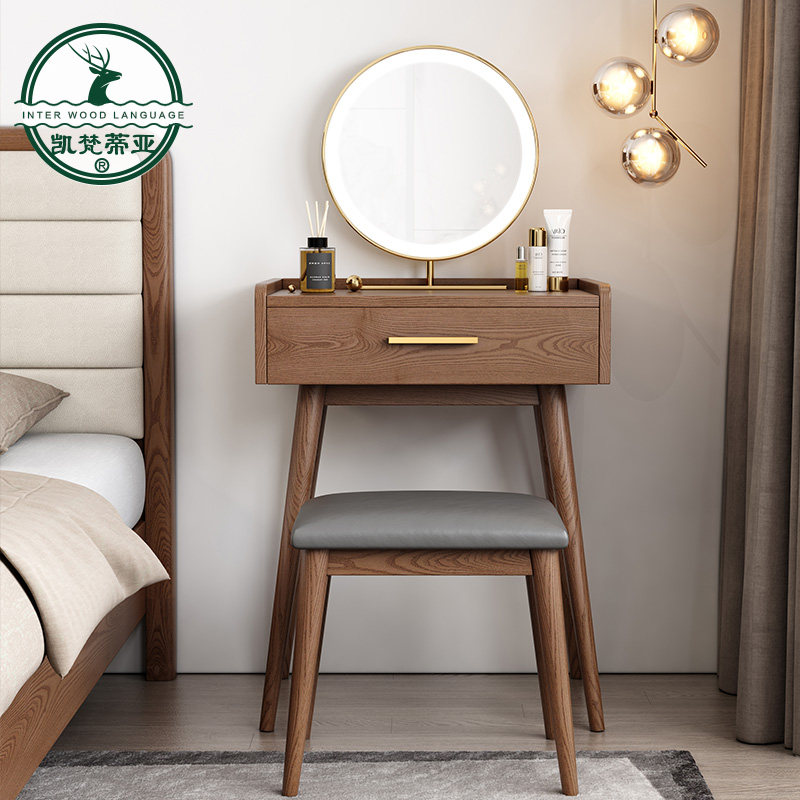 Solid wood Makeup Bench 60cm Bedroom Small family Bed Head Cabinet Integrated Nordic Modern Minima Mini Mini-Makeup Table