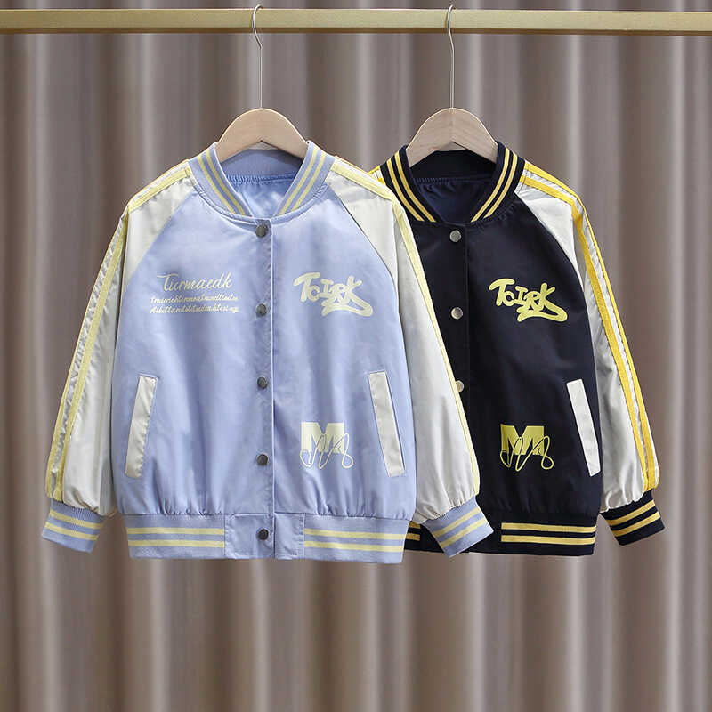 Girls' Spring and Autumn American-Style Striped Color-Block Baseball Jacket, Big Girl Retro Loose Trendy Versatile Jacket Girls' Spring and Autumn American-Style Striped Color-Block Baseball Jacket, Big Girl Retro Loose Trendy Versatile Jacket