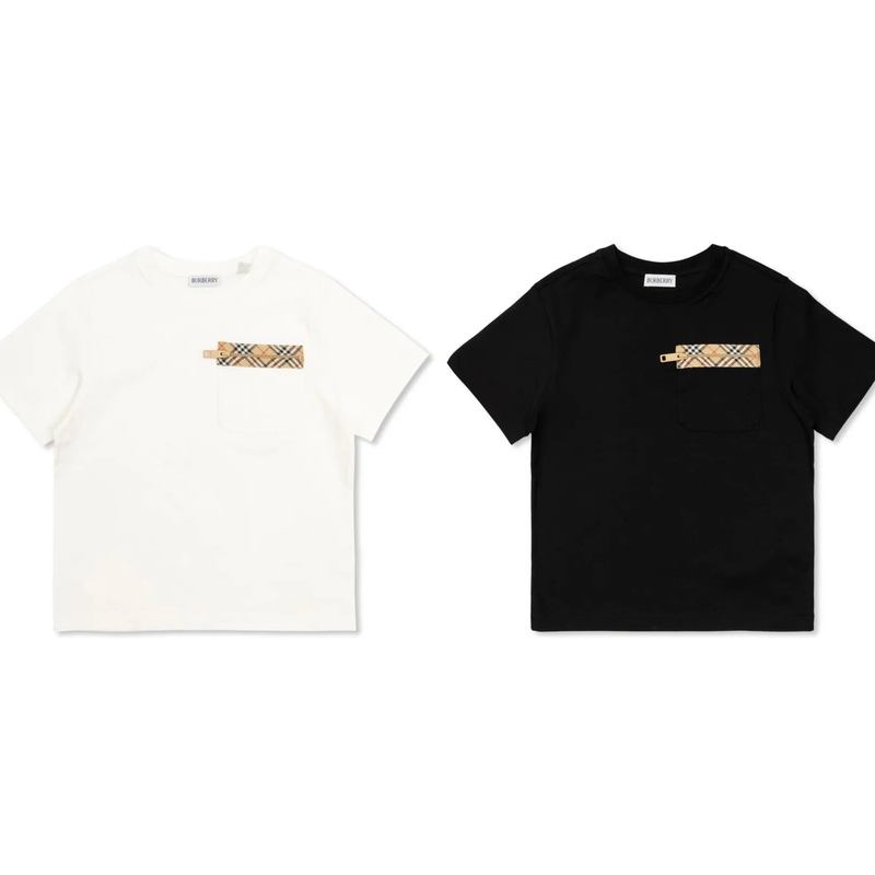 26 Autumn/Winter Burberry Children's Clothing Plaid Pocket Cotton Black/White Short-Sleeve T-Shirt Purchasing Agent