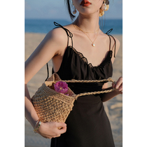 Beautiful Emperor Vacation Style Small Sexy Ruffle Bow Suspender Dress Short skirt High Waist