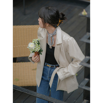 Beautiful emperor French vintage belt belt suit collar leather jacket female 2021 new