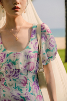 Beautiful Emperor custom printed crew neck bubble Sleeve French dress skirt