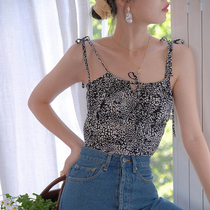 Beautiful EMPEROR ORIGINAL DESIGN Shoulder STRAP Knotted French ELEGANT PRINTED SUSPENDER TOP BAO WEN BLACK