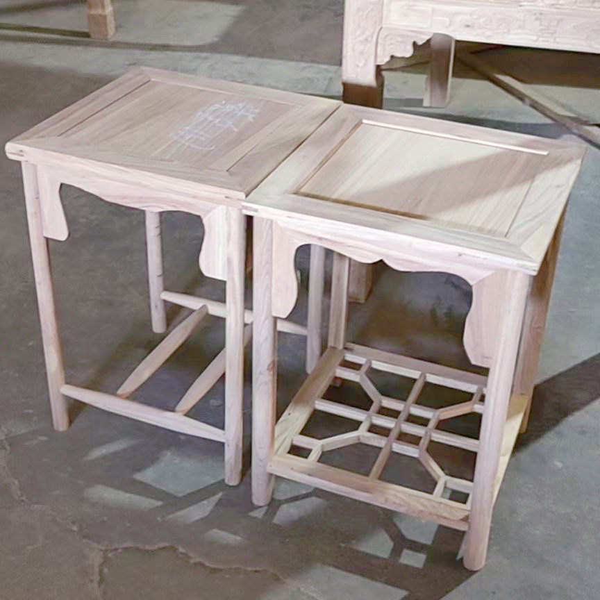 Solid wood small tea table white embryo New Chinese style northern old elm wood white stubble white stubble tea side cabinet table and chairs combined corner several mortise and tenon mortise