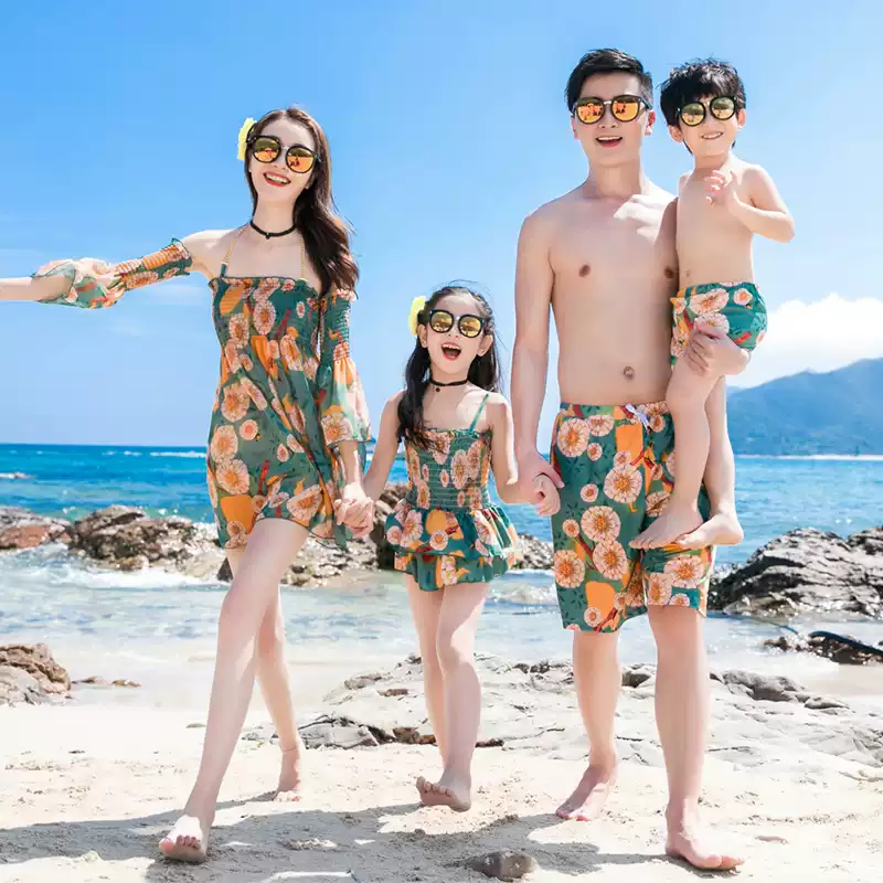 Trang phục bơi cha mẹ và con cái cho gia đình ba và bốn người, bikini đi biển mùa hè cho cặp đôi mẹ con, trang phục gia đình xẻ bụng kín đáo