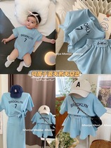 Pro-Zika Summer clothes a family of three-four-mouth foreign air blue mother-daughter mother-daughter suit skirt short sleeve T-shirt baby holiday