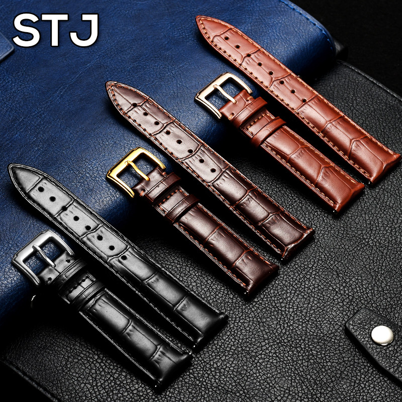 STJ strap leather male and female pin buckle bracelet accessories substitute dwCASIO Tissot Longines Omega