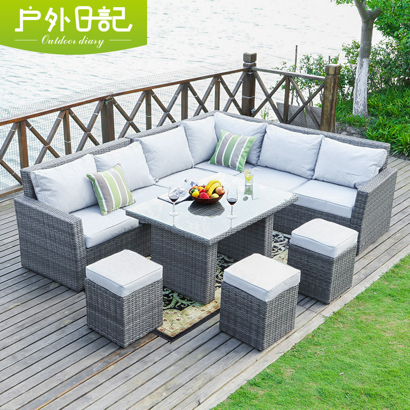 Outdoor sofa outdoor courtyard leisure rattan sofa terrace rattan chair corner sofa combination set imitation rattan furniture