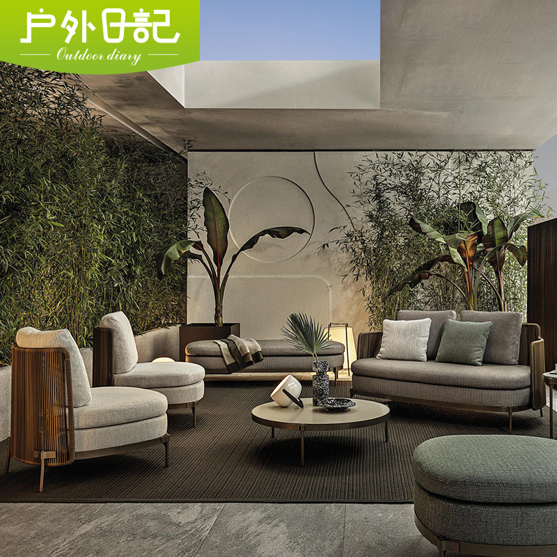 Nordic outdoor rattan sofa combination outdoor greenhouse courtyard sunscreen waterproof aluminum alloy modern leisure furniture