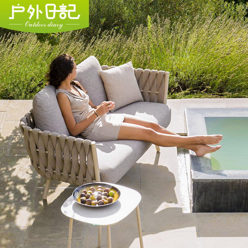 Nordic outdoor sofa balcony courtyard sofa coffee table combination villa leisure rattan rattan chair complete outdoor furniture
