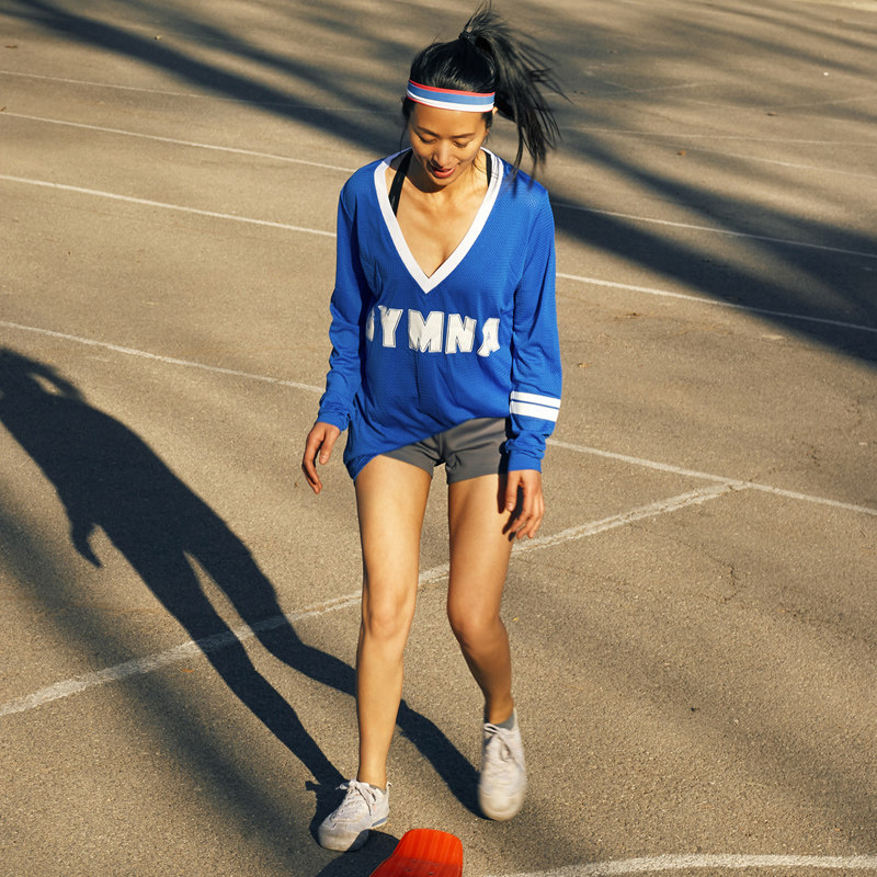 gymna retro campus wind sports long sleeve net hole speed dry training fitness casual blouse T-shirt spring long version female