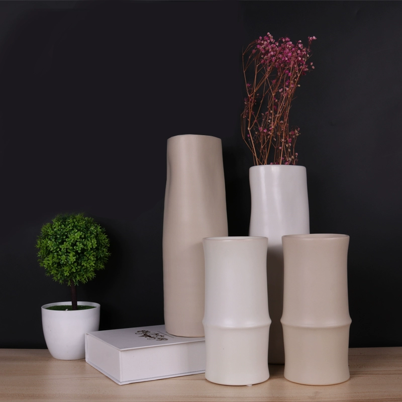 Bình hoa in hoa cắm hoa khô cá tính sáng tạo tre mờ trắng xám hoa nhân tạo trang trí nhà - Vase / Bồn hoa & Kệ