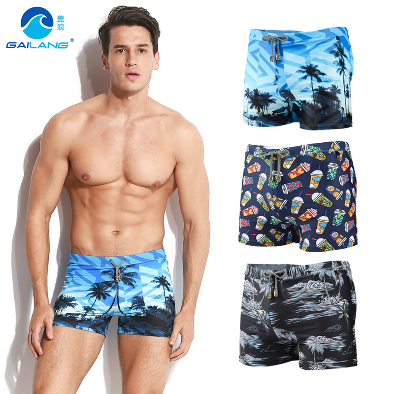 Gina Adult Swim Pants Men's Flat Corner Swimsuit Men's Printed 50% Elastic Loose Speed Dry Tide Suit Anti-Embarrassment