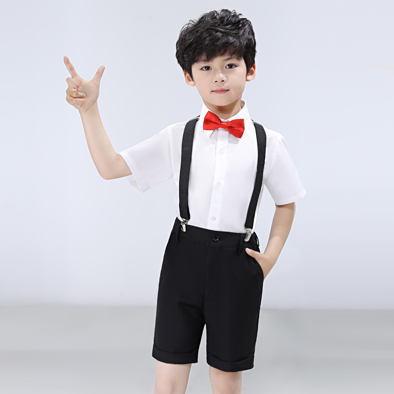 Boy's Strap Pants Suite Flowers Kids Dress School Ocean Show for Six-1 Children's Performance Clothes