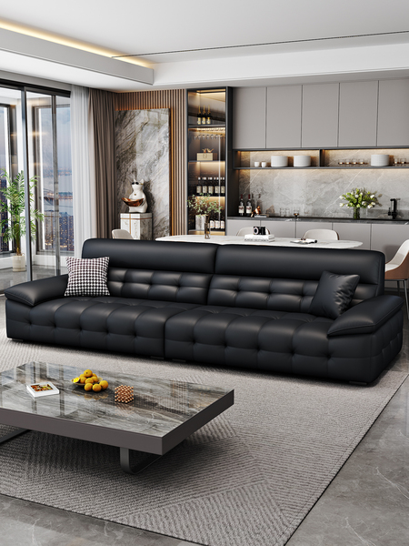 New High-Back Lawrence Leather Sofa, Modern and Simple, Suitable for Small Apartments, Cat-Scratch Resistant Leather, Straight-Row Three-Seater Sofa Set