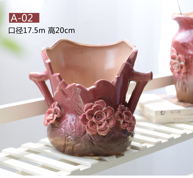 A new large caliber old running the green plant ceramic flower POTS, fleshy flower implement dried flower vase coarse pottery breathable large - sized mage basin