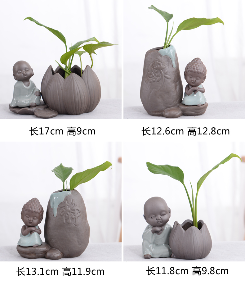 Violet arenaceous water raise small zen monk hydroponic container other copper wire grass desktop furnishing articles, fleshy white ceramic POTS