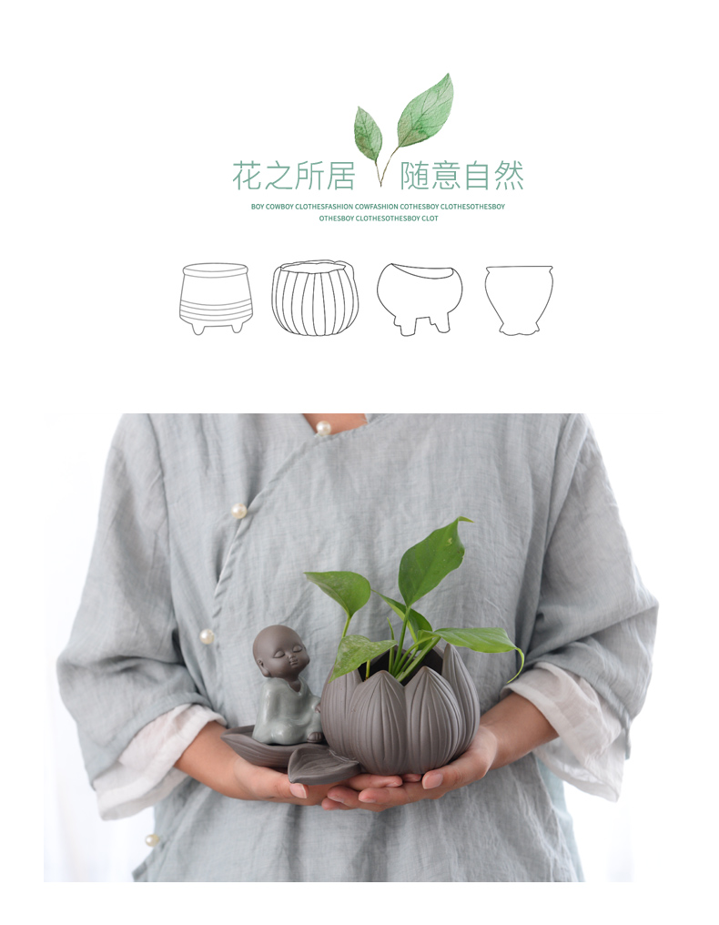 Violet arenaceous water raise small zen monk hydroponic container other copper wire grass desktop furnishing articles, fleshy white ceramic POTS