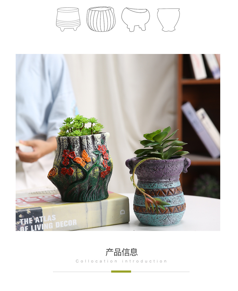 Fleshy green plant ceramic flower pot European contracted move potted flower implement small old running the high ceramic flower pot with old basin