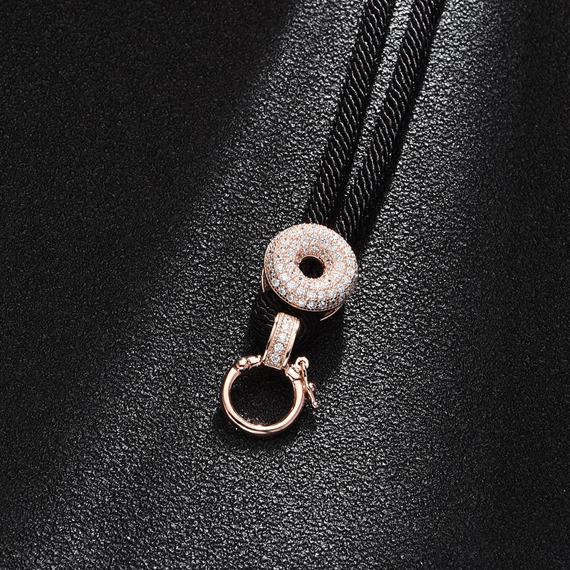 Donut-Shaped Sterling Silver High-End Jade Pendant Necklace Cord, Luxury Necklace Cord for Women, Sweater Chain Pendant Necklace Cord