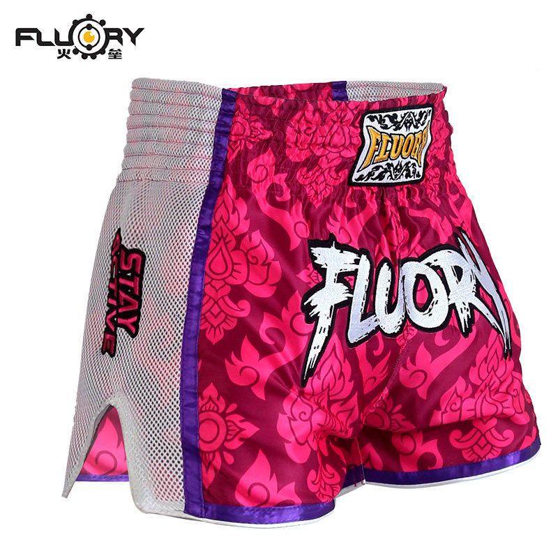 FLUORY Fire Fortress Muay Thai Shorts Sanda Fighting Fighting Training Competition Kids Adult Printed Boxing Pants 2019 New
