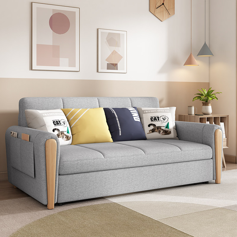 Sleeable sofa bed minimalist solid wood multifunction folding sit-and-bedroom dual-use storage living-room double