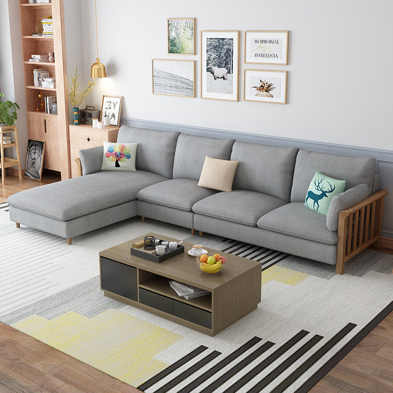 Nordic solid wood fabric sofa Combined modern minimalist small family sofa Guido Corner Living Room Furniture Trio