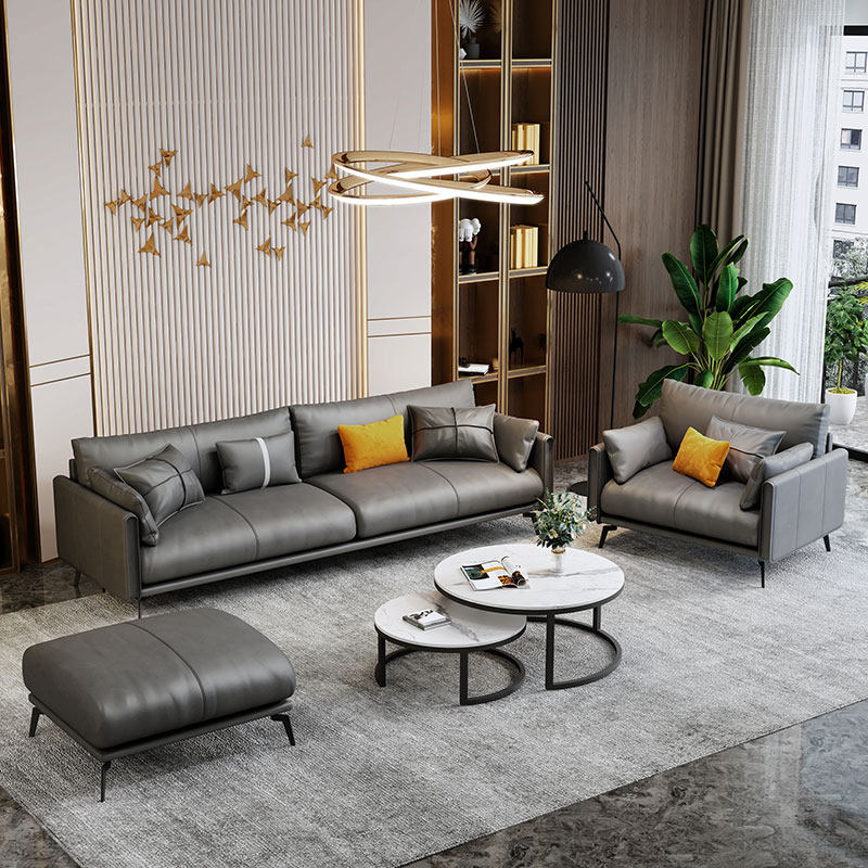 Italian Minimalist Leather Sofas PRINCESS COMPOSITION MODERN MINIMALIST LIVING-ROOM SOFA NORDIC SMALL FAMILY TRIO POSITION BIATHLON