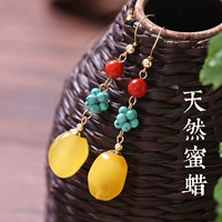 Янтарные красные бирюзовые этнические классические серьги из воскового агата, 14 карат, китайский стиль, этнический стиль