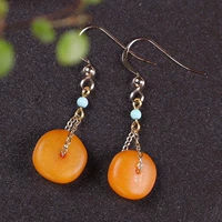 Этнические ретро серьги, натуральный защитный амулет из воскового агата, пряжка, этнический стиль, 14 карат