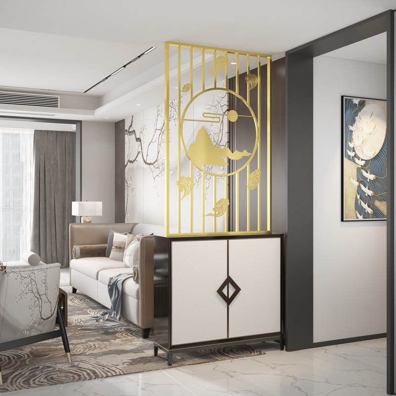 New Chinese style entry hollow carved cover porch living room screen dining room modern Net red iron partition customization