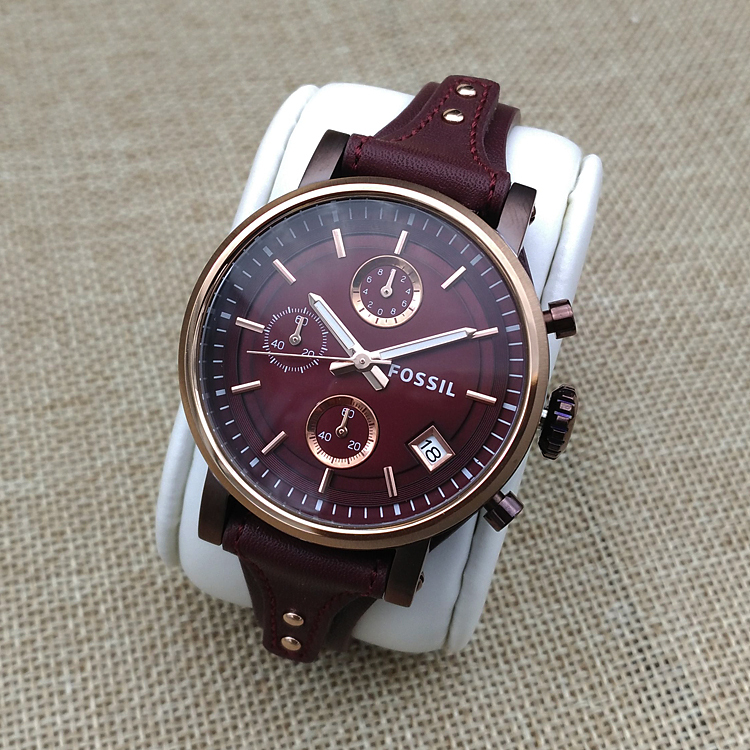 Fossil Watch Leather Strap Three-Eye Chronograph Quartz Women's Watch Es4045 Es4114Es3838Es3837 Fossil Watch Leather Strap Three-Eye Chronograph Quartz Women's Watch Es4045 Es4114Es3838Es3837