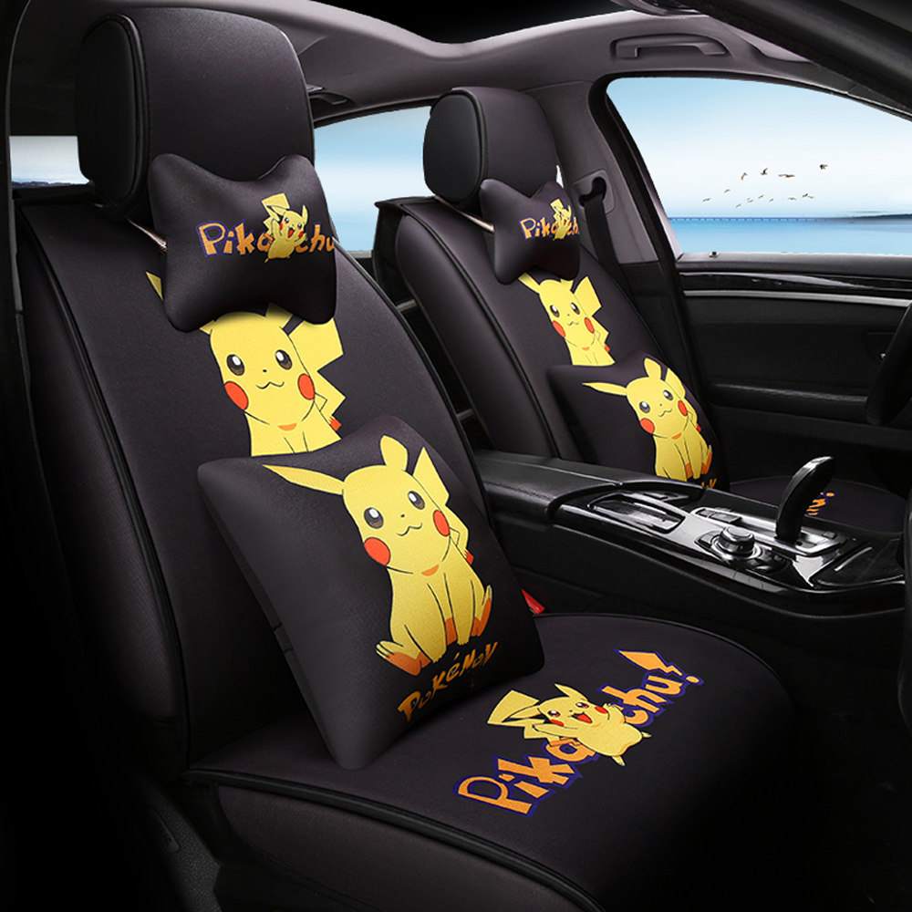 Cartoon Pikachu car seat cushion net red cute full surround car seat cover four seasons universal fabric summer seat cushion