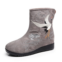 Fairy Crane Embroidered Bouquet Shoe Scenic features Custom Rare Rare Birds China Wind Featured Logo Female Cotton Boots
