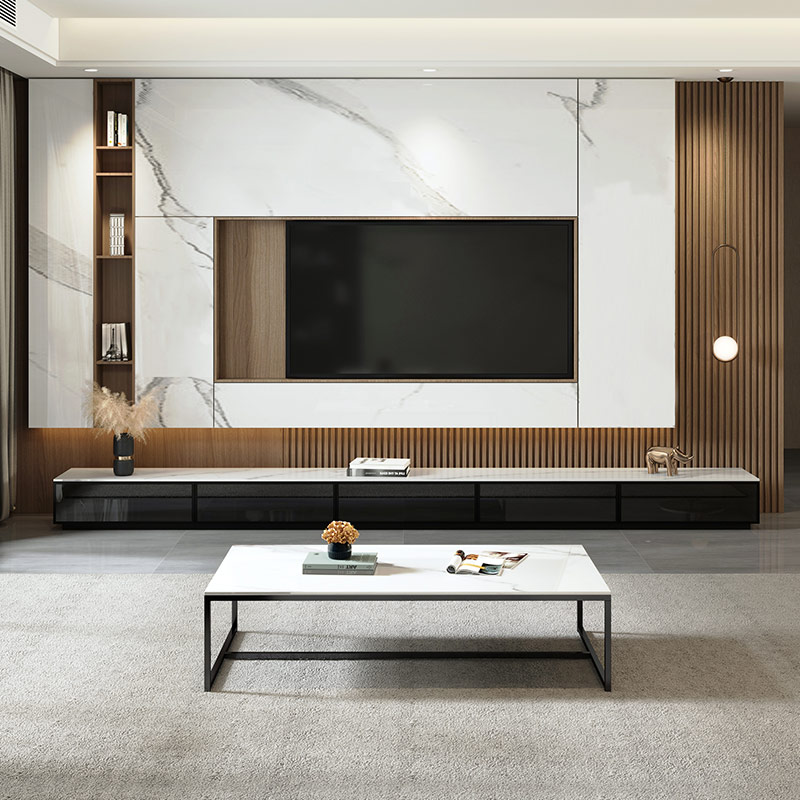 Italian Type Rockboard Terrace TV Cabinet Tea Table Combination Modern Minima TV Cabinet Ground Desk Cabinet Living Room Light and luxurious cabinet
